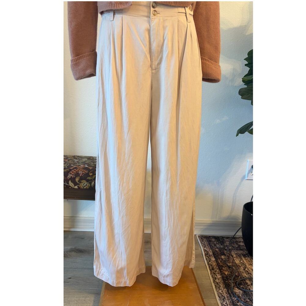 Madewell Beige Pleated Wide Leg Pants Women’s 4P Petite High Rise Trouser